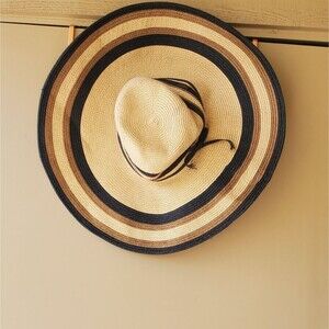 Sun-n-Sand Striped Brown Wide Brim Floppy Beachy Summer Sun Hat